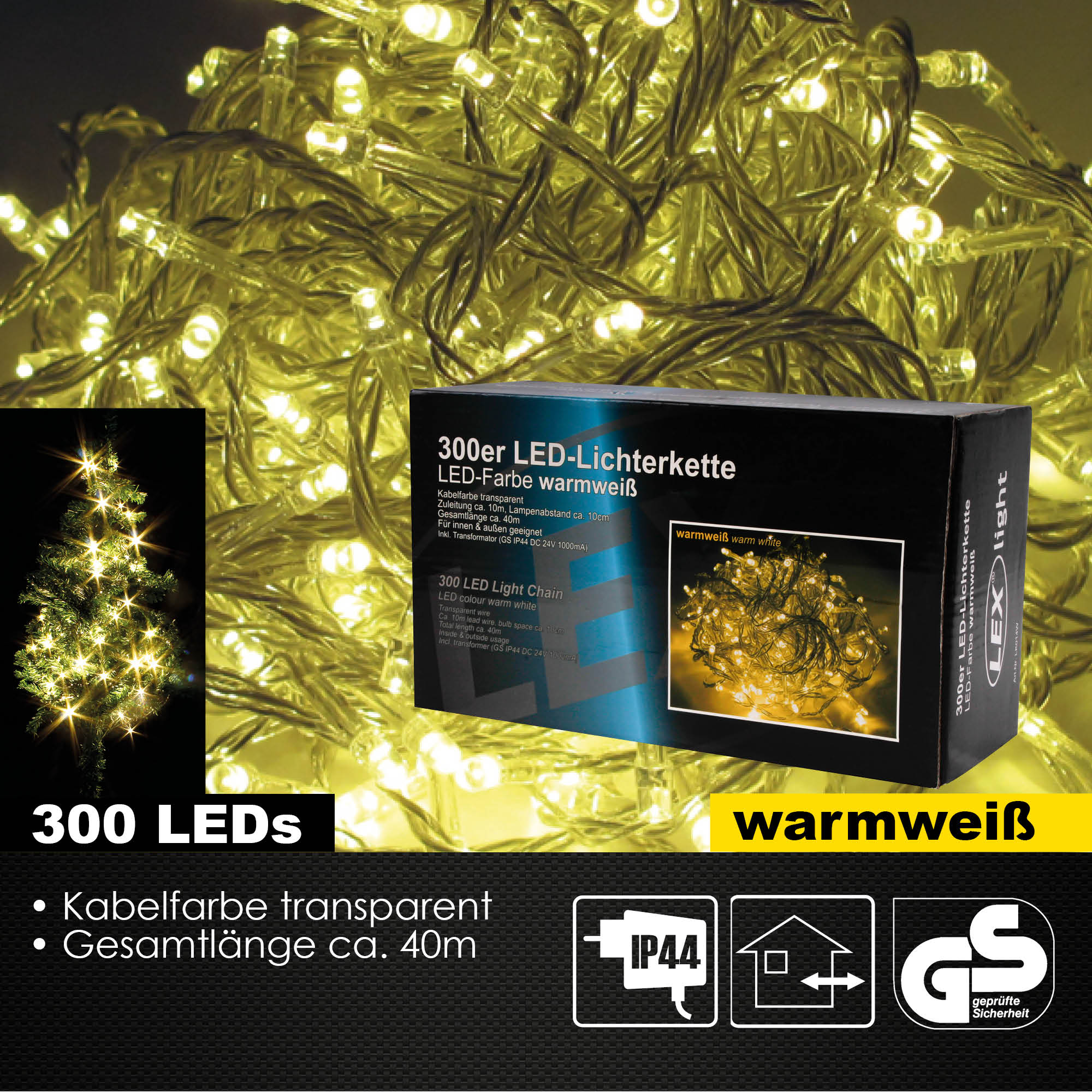 300er LED Lichterkette Außen Innen Partylicht Weihnachtslichterkette warmweiß