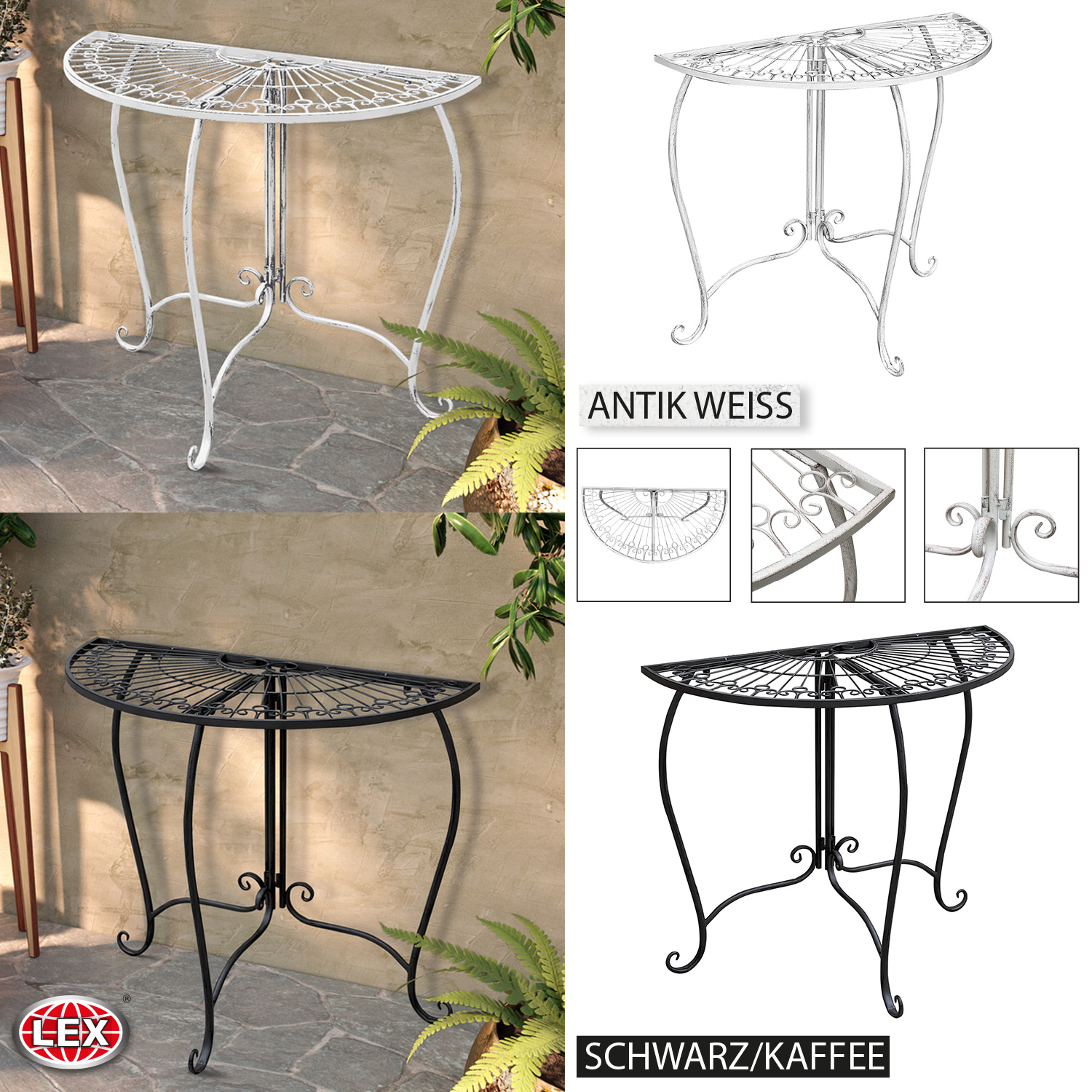 Beistelltisch Metalltisch Garten Vintage Style halbrund klappbar Farbe wählbar
