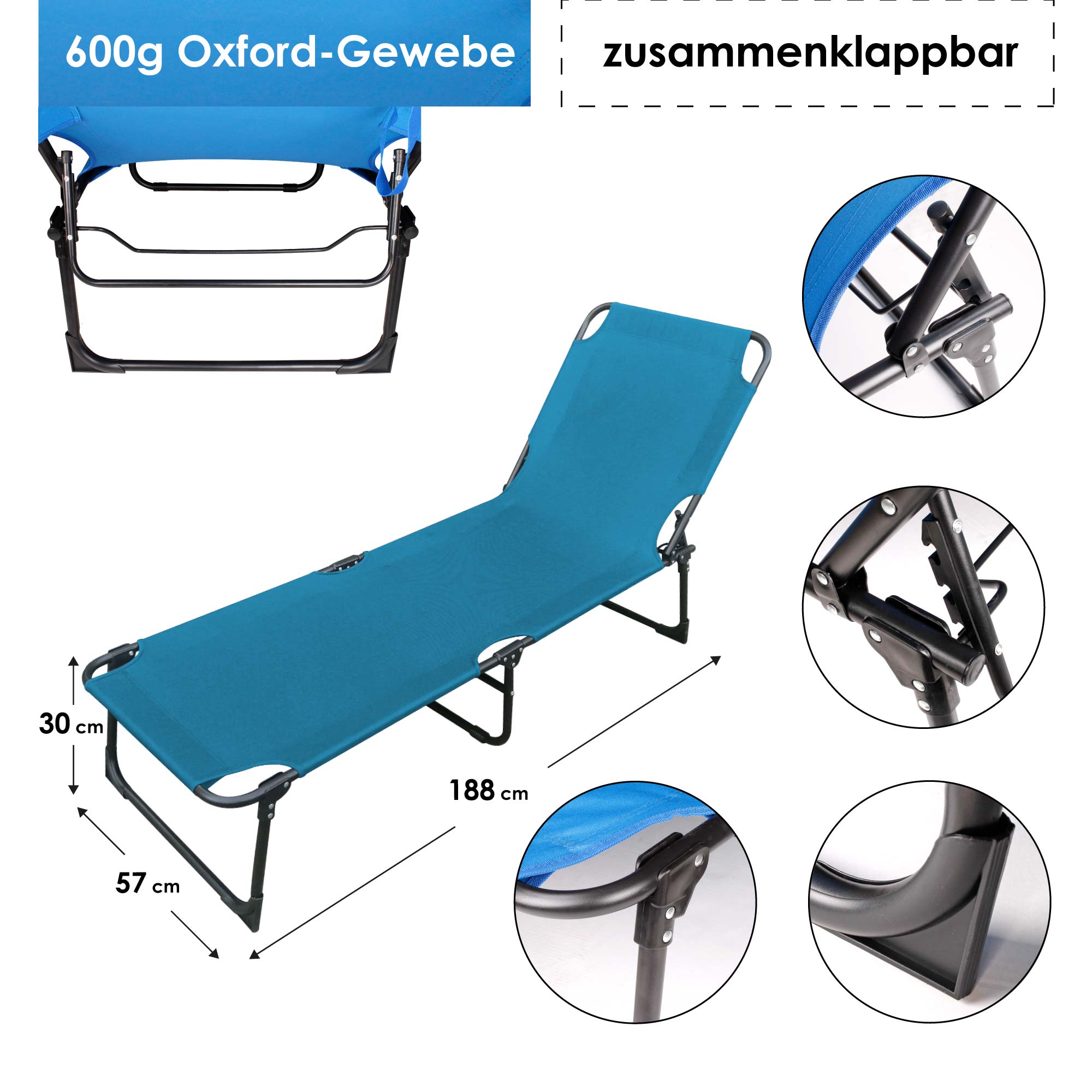 2er-Set Sonnenliege 3-Bein Gartenliege Strandliege Liegestuhl klappbar 188cm
