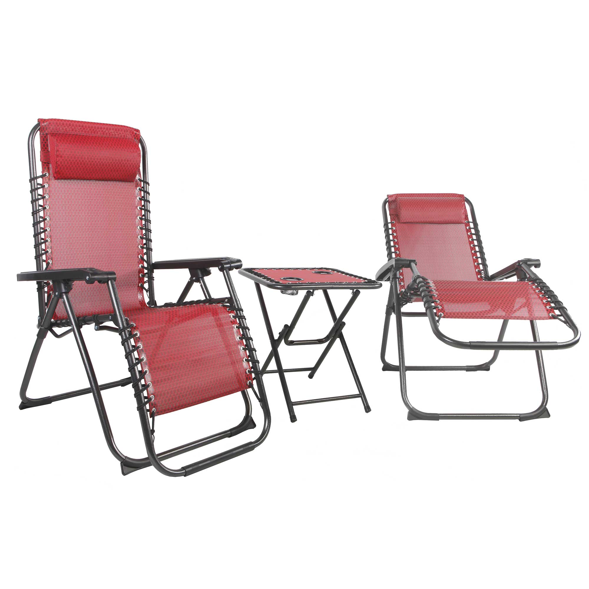 3 tlg. Relax Set Sessel m. Kopfkissen Tisch Gartenstuhl Gartenmöbel Liegesessel schwarz/rot