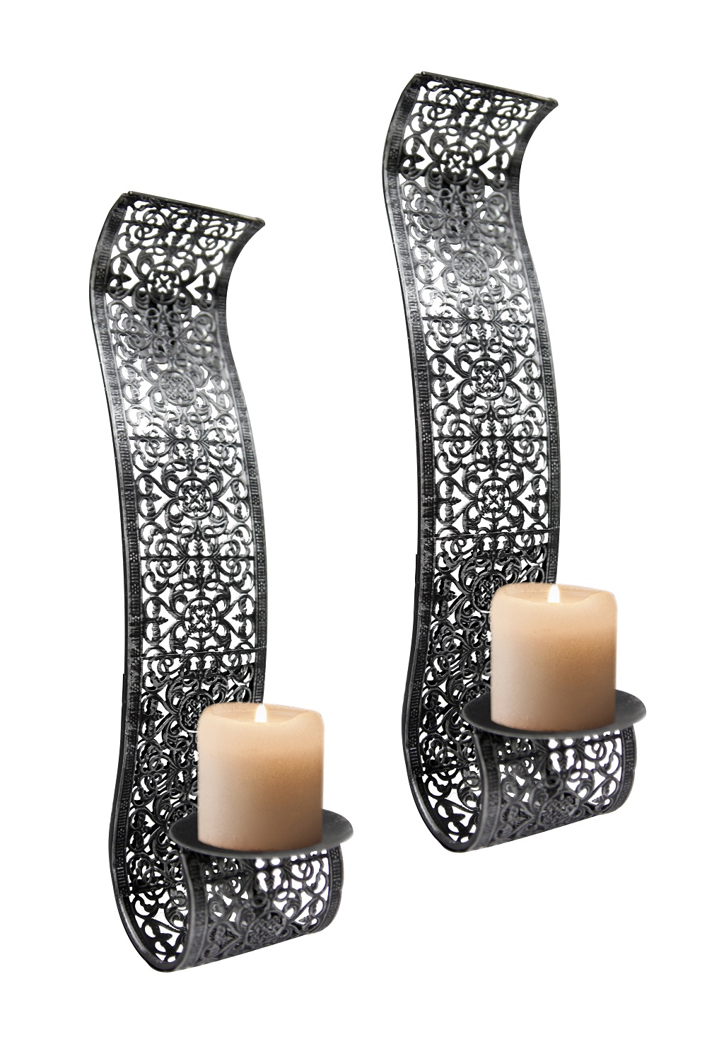 2er Set Wandkerzenhalter Metall Kerzenhalter Wandlicht Wanddeko schwarz