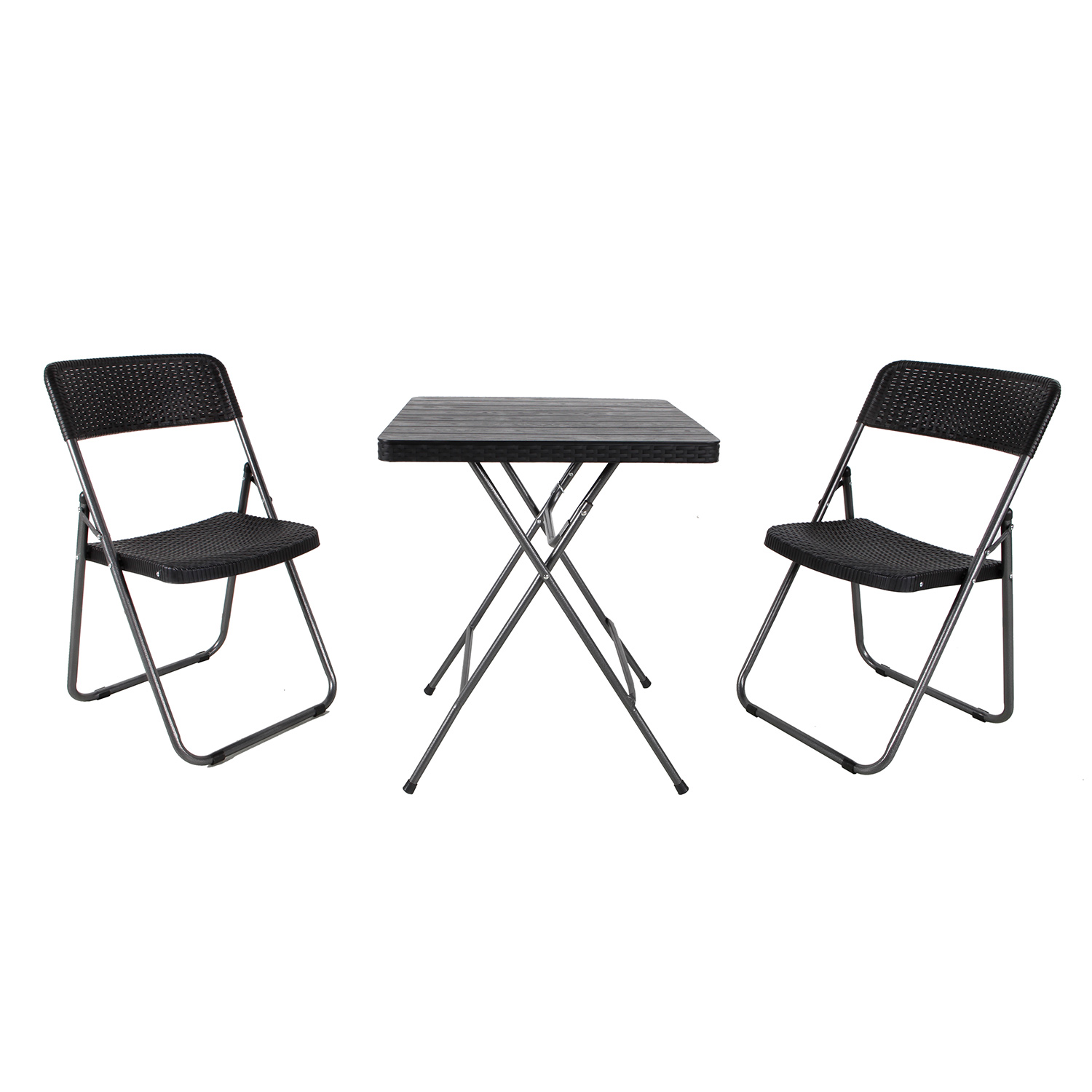 Bistroset Sitzgruppe Gartenmöbel 3-teilig schwarz Rattan-Holz Optik