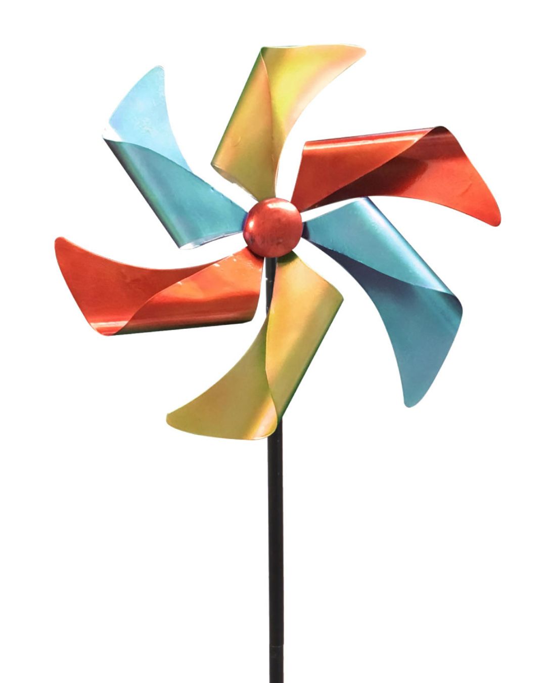Windrad Windspiel Metall Gartendeko Balkon Terrasse Erdspieß rot gelb petrol