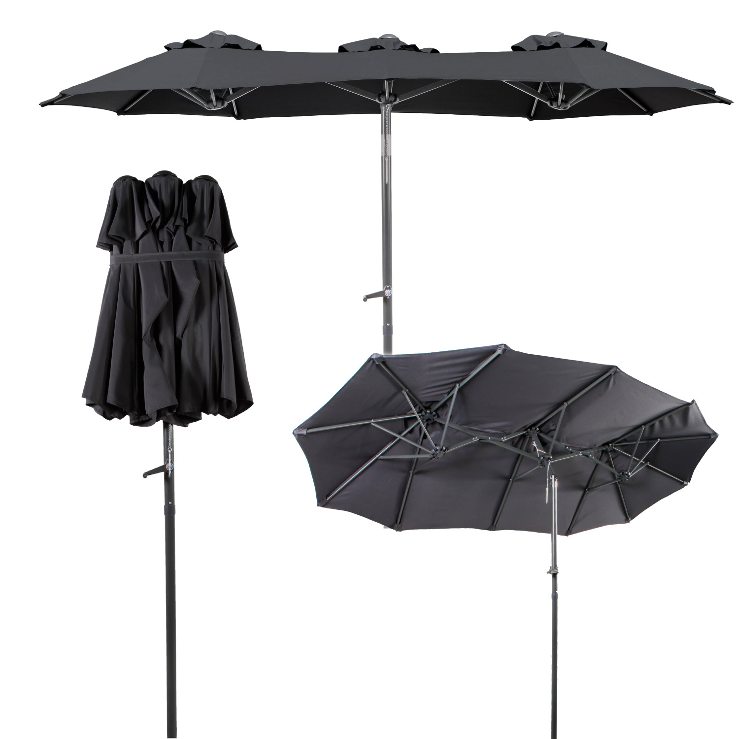 Doppelschirm Sonnenschirm Kurbelschirm 3 x 1,5 m knickbar Garten Oval anthrazit