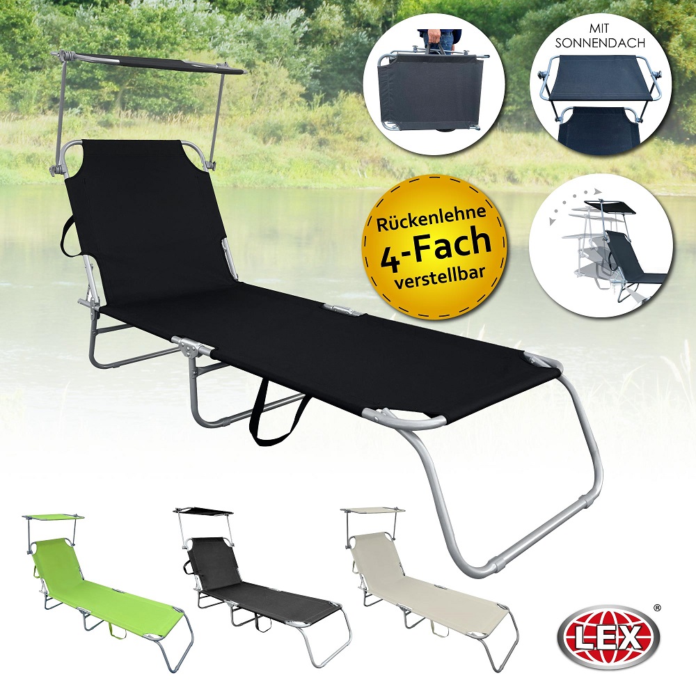 XL 3-Bein Gartenliege Sonnenliege Strandliege Gartenmöbel Sonnendach klappbar