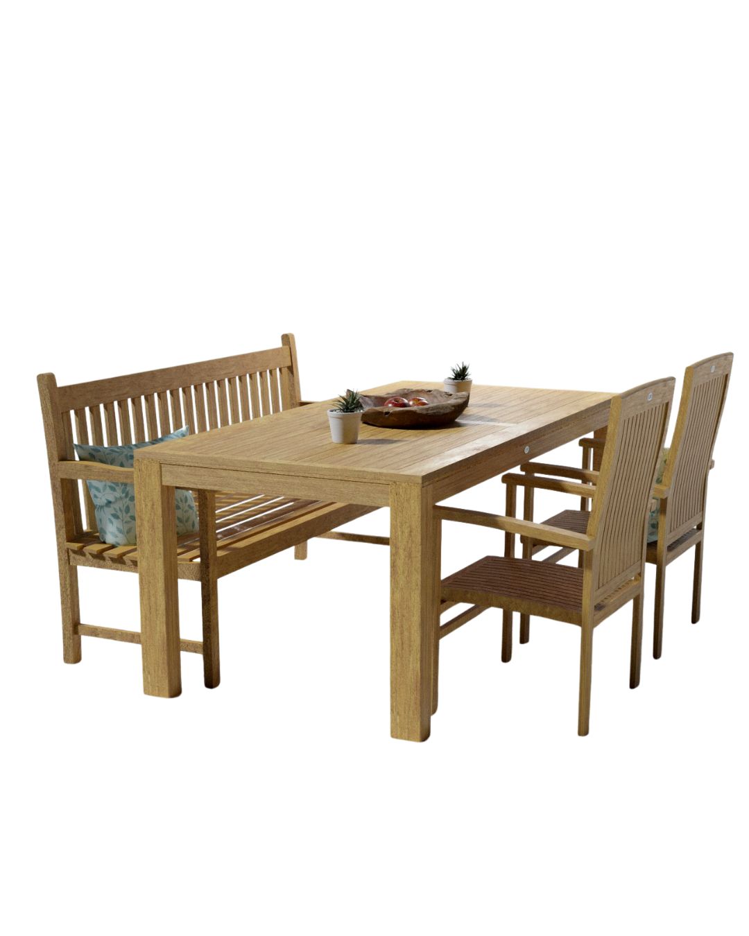 Teak Gartensitzgruppe Teakholz 2xSessel Tisch 180 cm Bank Gartenmöbel Esszimmer