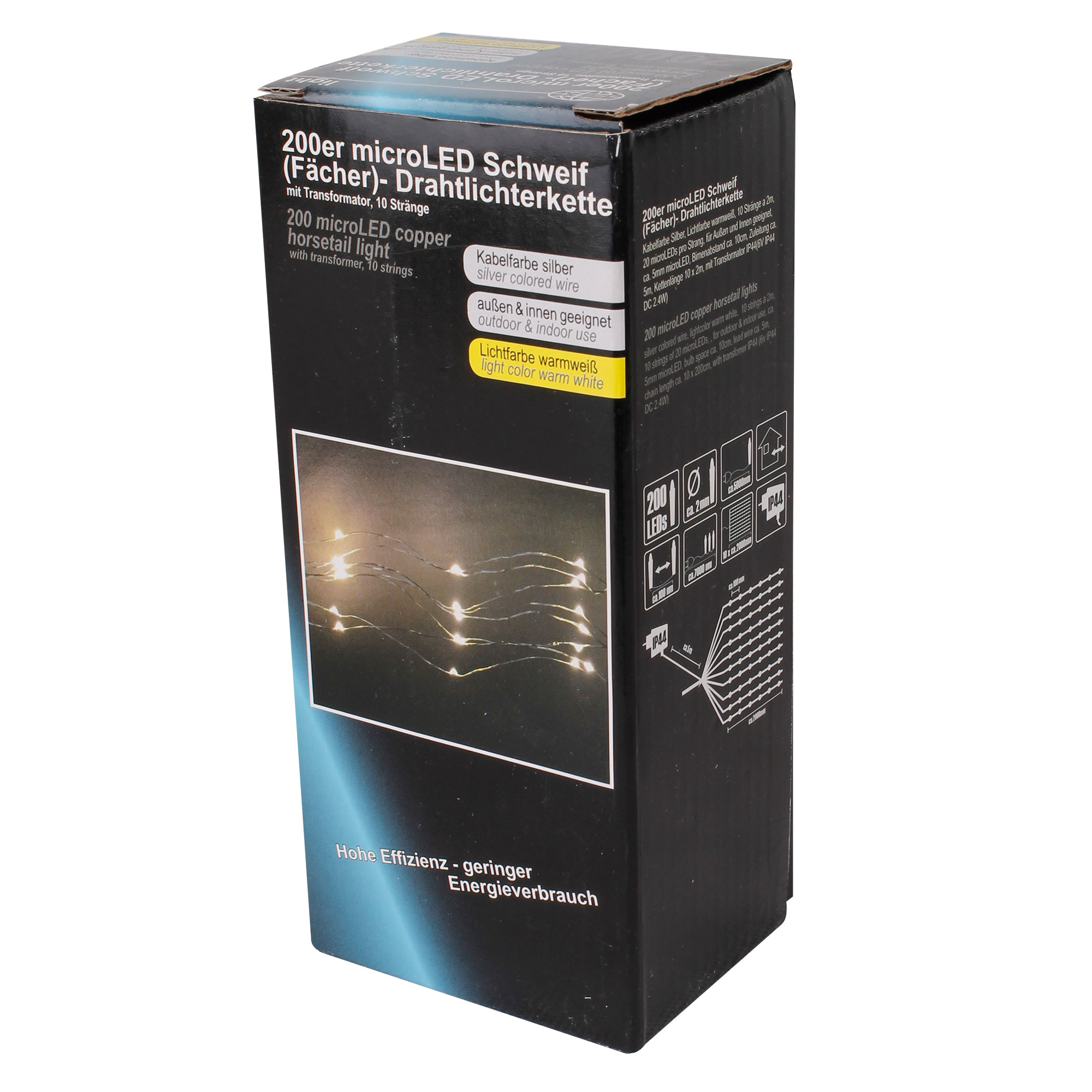 200er Micro LED Schweif Drahtlichterkette Batterie Lichterkette Deko warmweiß