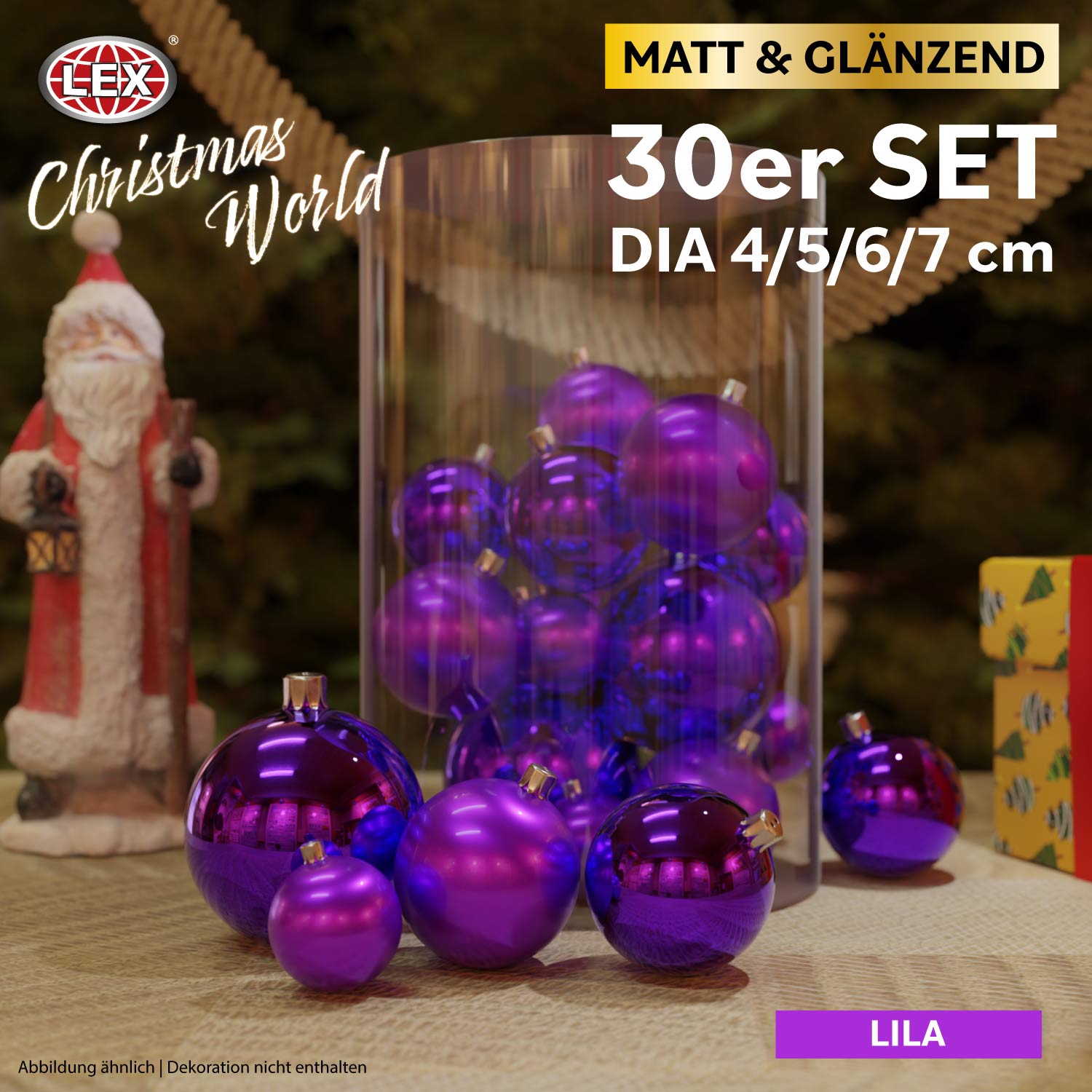Christbaumkugeln 30 Stück lila Weihnachtskugeln Box Weihnachtsdeko Baumschmuck
