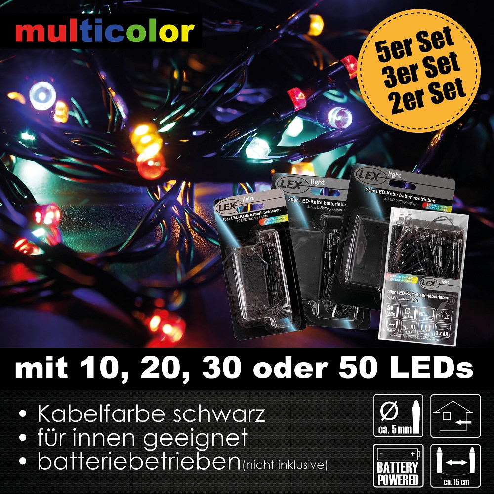 10/20/30/50er LED Lichterkette Set Bunt Batterie Party Weihnachten Beleuchtung